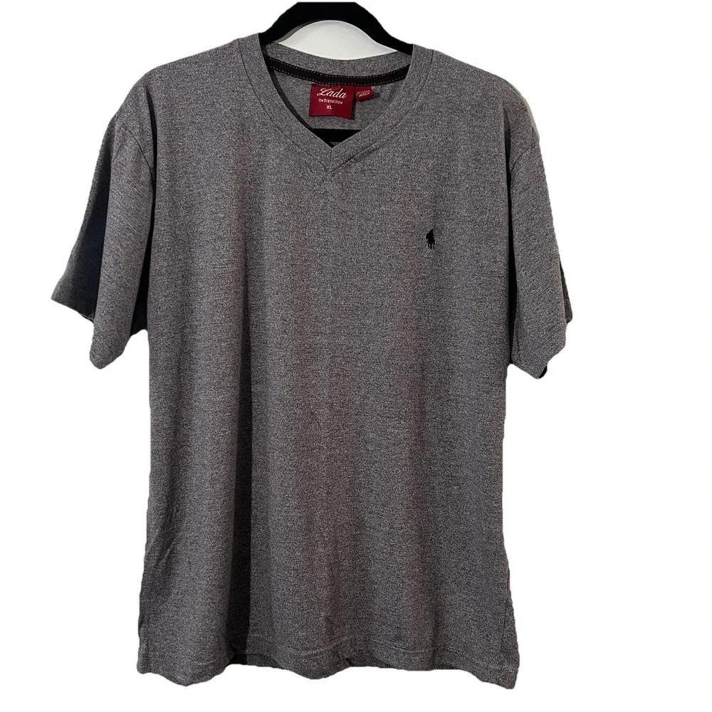 LADA The Original Style Mens T-shirt‎ Short Sleeve V-Neck Gray Size XL